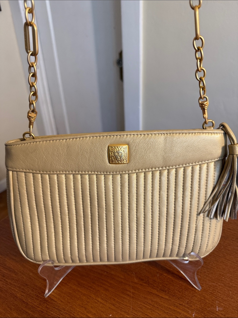 Anne Klein Metallic Gold Quilted Crossbody with Tassel